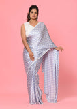Gray Polka Dots Satin Saree with Stitched Blouse