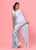 Gray Polka Dots Satin Saree with Stitched Blouse