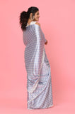 Gray Polka Dots Satin Saree with Stitched Blouse