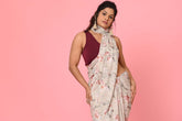 Gray Printed Chinon Designer Saree