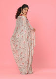 Gray Printed Chinon Designer Saree