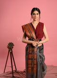 Gray Pure Desi Tussar Saree with Ikat Pallu