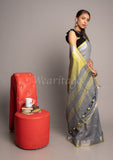 Gray Yellow Linen Saree
