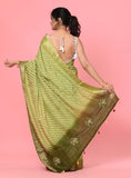 Green Moonga Silk Lehariya Designer Saree