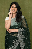 Green Organza Embroidered Designer Saree
