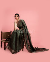 Green Tussar Lehariya Saree