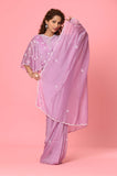 Lavender Silk Moti Work Designer Saree with Stitched Blouse