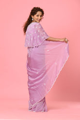 Lavender Silk Moti Work Designer Saree with Stitched Blouse