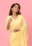 Lemon Yellow Silk Flat Beads and Sequins Designer Saree