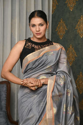 Light Gray Cotton Silk Banarasi Saree
