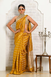 Mustard Silk Saree with Golden Stripes