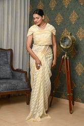 Off White Kora Cotton Banarasi Saree With Double Weaving Thread And Zari Work
