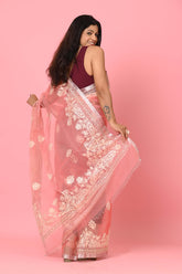 Peach Embroidered Organza Saree