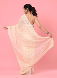 Peach Organza Sequins Embroidered Designer Saree