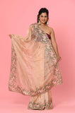 Peach Organza Tissue Embroidered Saree
