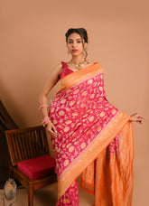 Pink-Orange Banarasi Khaddi Saree