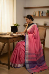 Pink-Purple Linen Saree