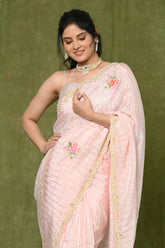 Pink Dola Silk Embroidered Saree