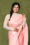Pink Embroidered Cut Work Semi Tussar Saree