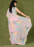 Pink Printed Chinon Saree