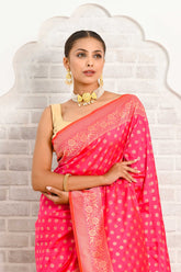 Pink Soft Silk Banarasi Saree With Jaal Border
