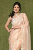 Pink Tissue Moti Work Designer Saree