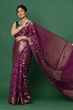 Purple Chinia Silk Banarasi Saree