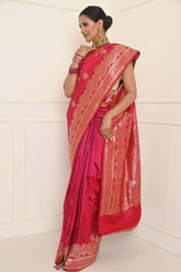 Rani Handwoven Katan Silk Banarasi Saree With Double Border