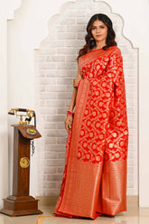 Red Jaal Work Soft Silk Banarasi Saree