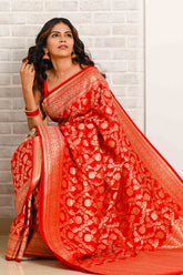 Red Jaal Work Soft Silk Banarasi Saree