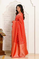 Red Soft Silk Banarasi Saree With Jaal border