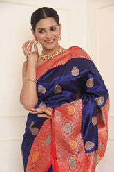 Royal Blue Handwoven Katan Silk Banarasi Saree With Meena Border