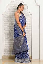 Royal Blue Soft Silk Banarasi Saree With Jaal Border