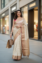 Off White Pure Chanderi Digital Print Saree