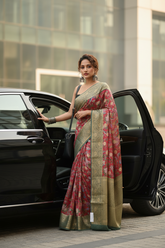Red Pure Chanderi Digital Print Saree