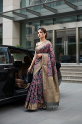 Blue Pure Chanderi Digital Print Saree