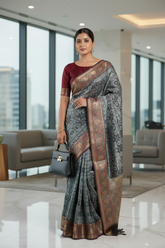 Gray Pure Chanderi Digital Print Saree