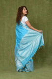 Sky Blue Banarasi Linen Saree