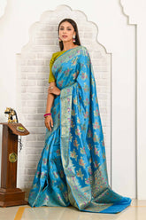 Sky Blue Dupion Silk Banarasi Saree