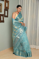 Sky Blue Pure Silk Handwoven Chanderi Saree with Nakshi Booti