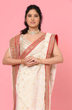 White Red Dola Silk Designer Saree