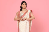 White Red Dola Silk Designer Saree
