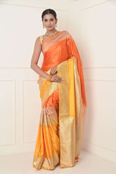 Yellow-Orange Mashru Silk Banarasi Saree