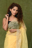 Yellow Embroidered Cut Work Organza Saree