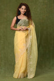 Yellow Embroidered Cut Work Organza Saree