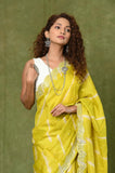 Yellow Pure Tussar Shiobori Mirror Work Saree