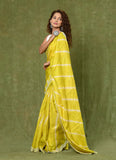 Yellow Pure Tussar Shiobori Mirror Work Saree