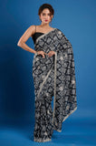 Black and White Crepe Handwork Designer Saree