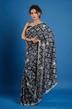 Black and White Crepe Handwork Designer Saree