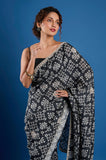 Black and White Crepe Handwork Designer Saree